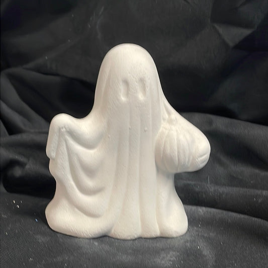 Sheet Ghost w/Pumpkin Ceramic Bisque
