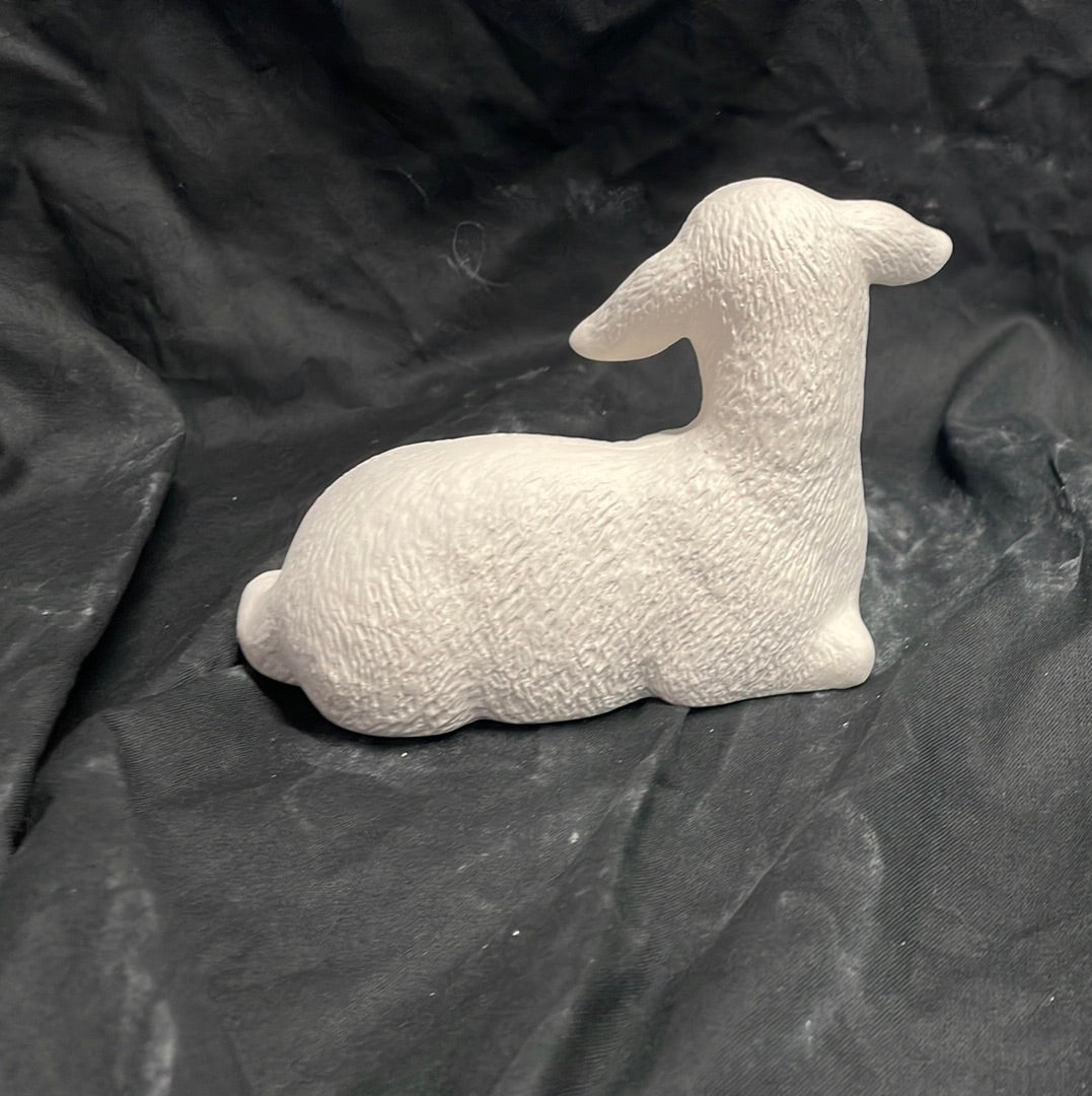 Small Laying Lamb Facing to the Left Ceramic Bisque