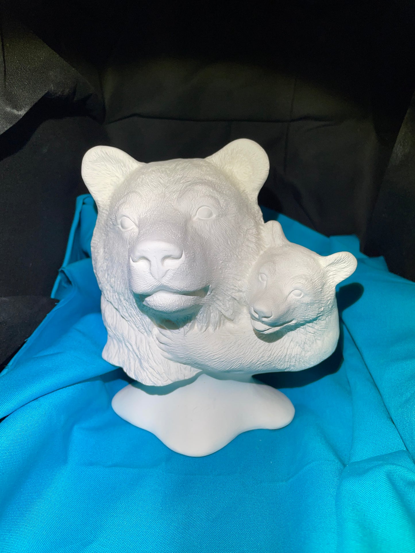 Bear w/Cub Head Bust Ceramic Bisque