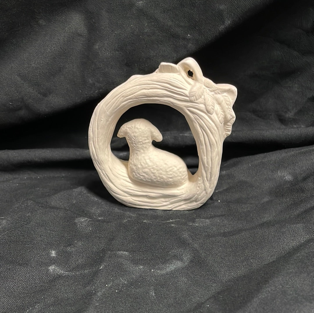 Hanging Sheep Wreath Ornament Ceramic Bisque