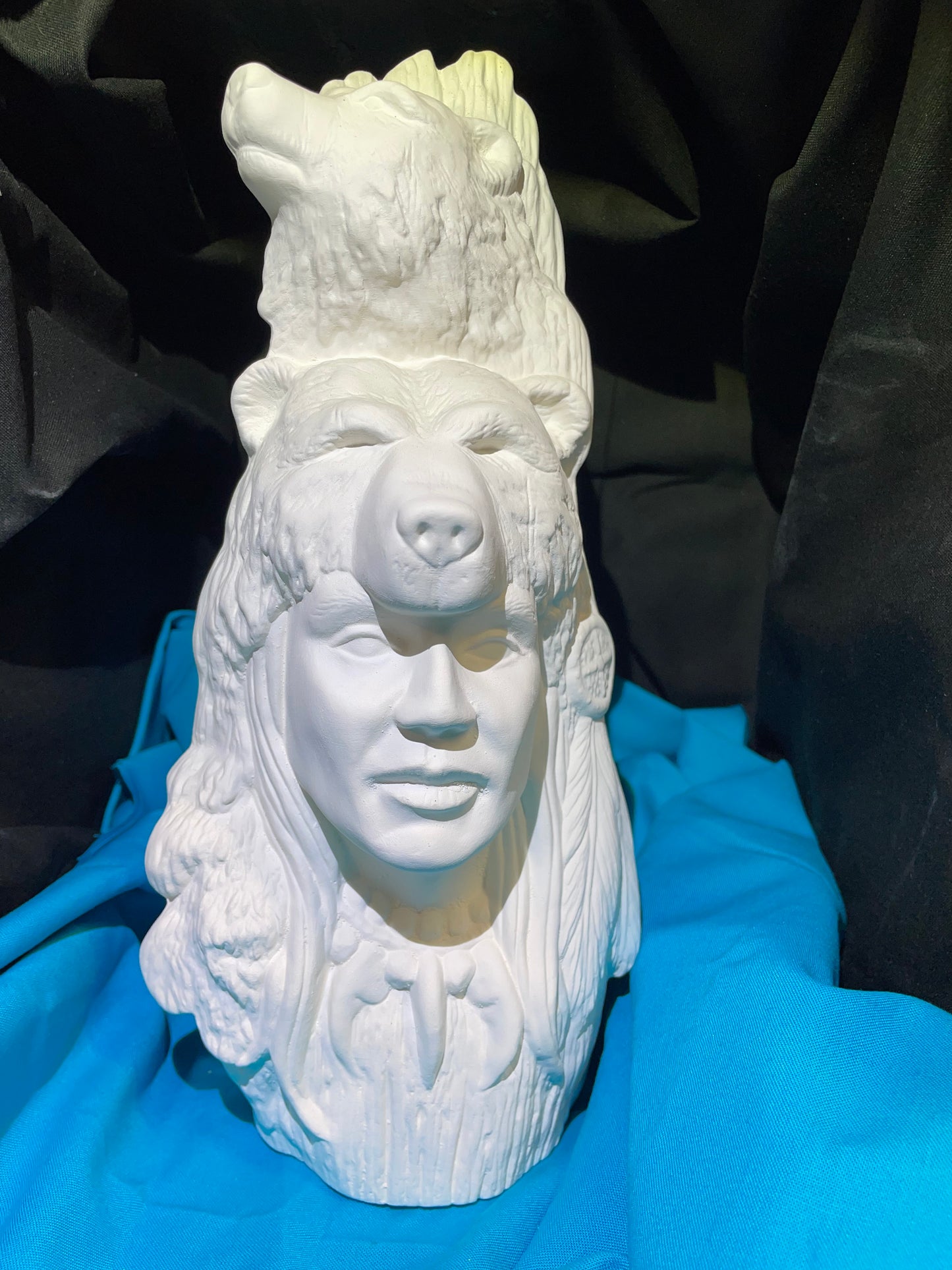 Indian and Bear Totem Ceramic Bisque