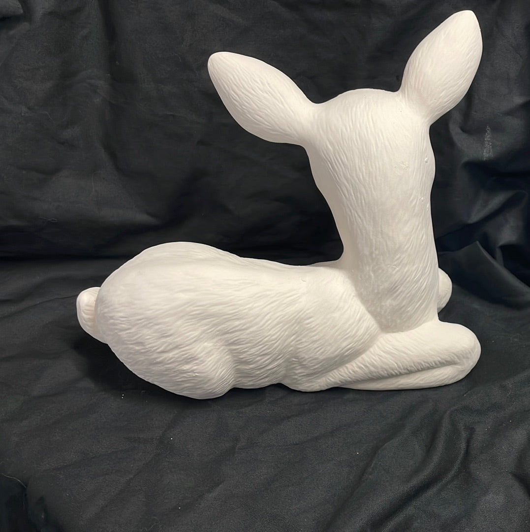 Large Laying Deer Facing Left Ceramic Bisque