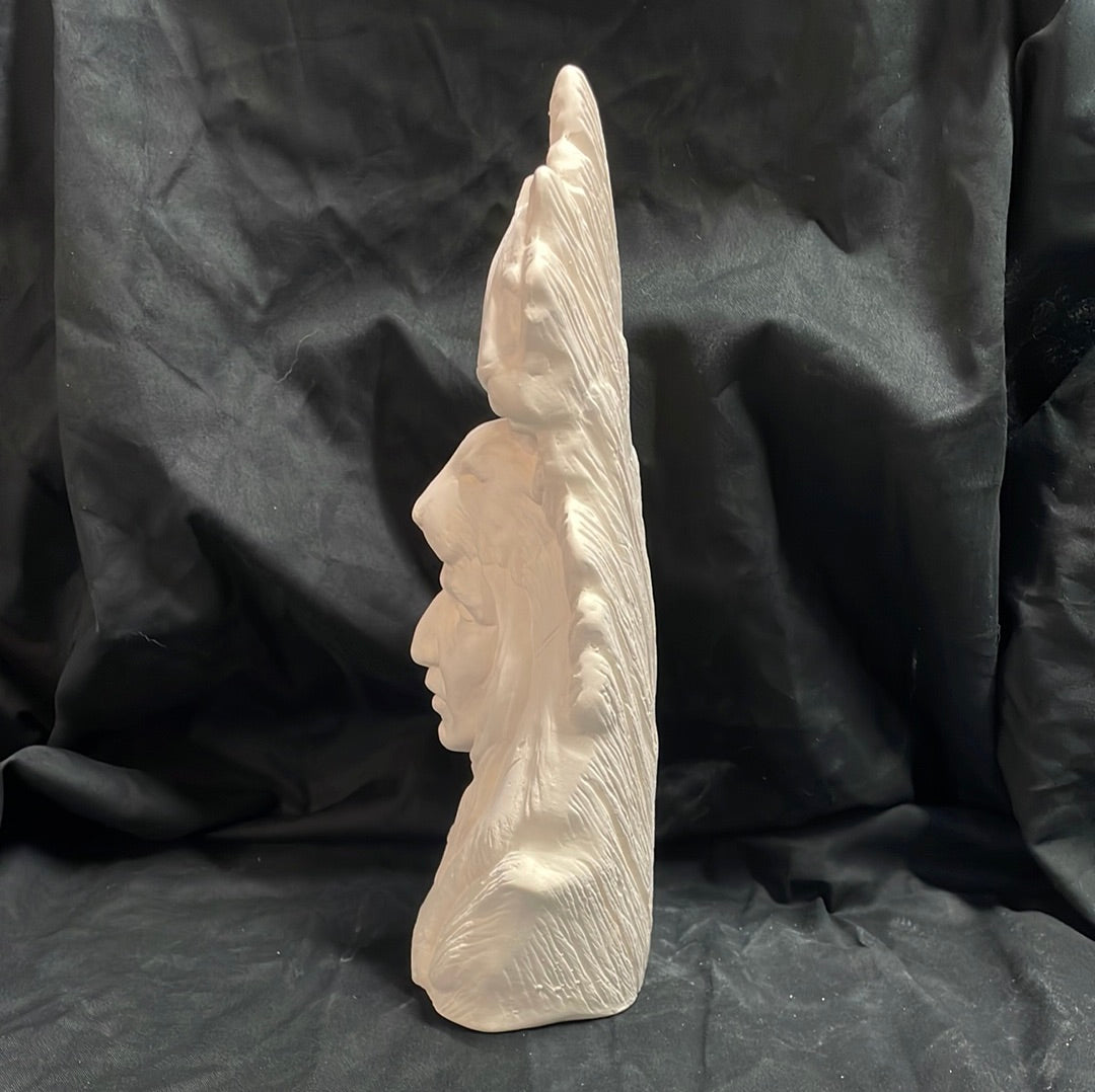 Indian and Cat Totem Ceramic Bisque