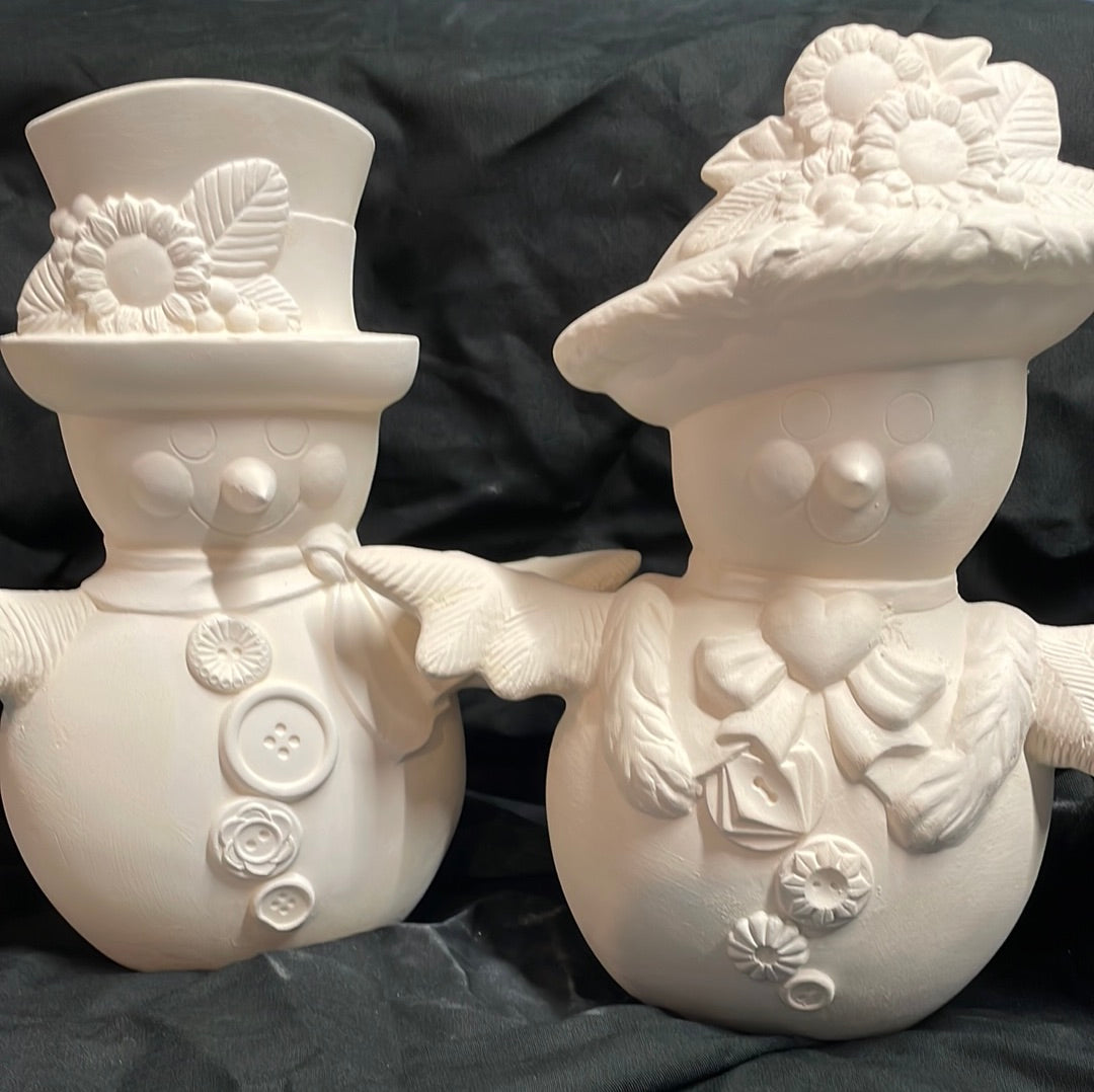 Snowman or Snow Woman Ceramic Bisque