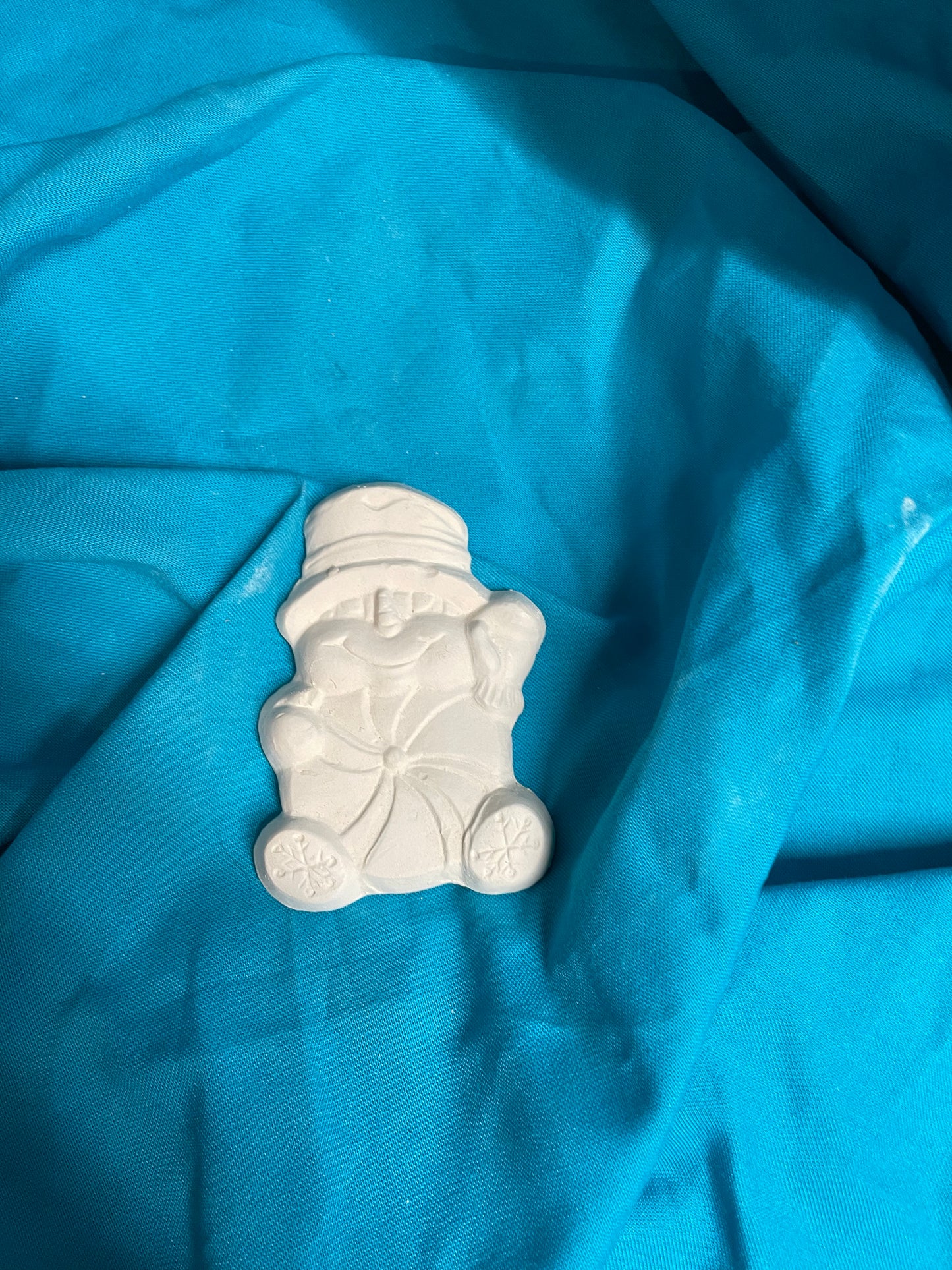 Snowman Holding Candy Ceramic Bisque