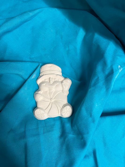Snowman Holding Candy Ceramic Bisque