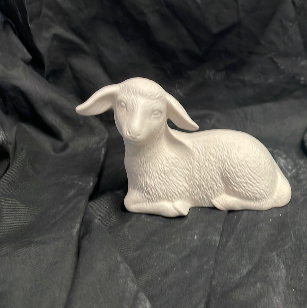 Small Laying Lamb Facing to the Left Ceramic Bisque