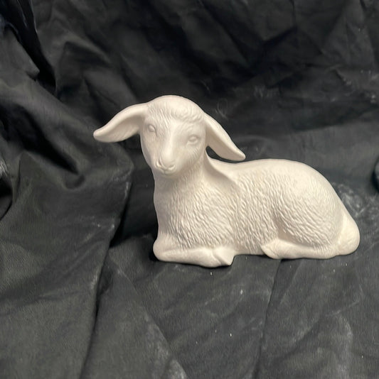 Small Laying Lamb Facing to the Left Ceramic Bisque