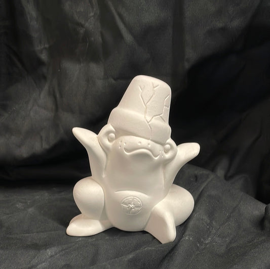 Cracked Pot Shrugging Frog Ceramic Bisque