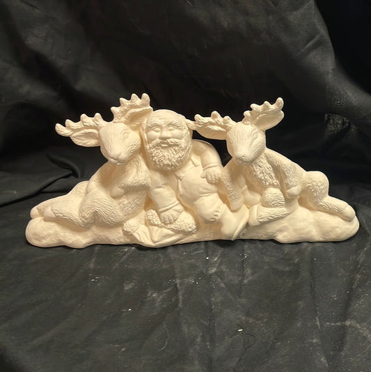 Chilling Santa and Reindeer's Ceramic Bisque
