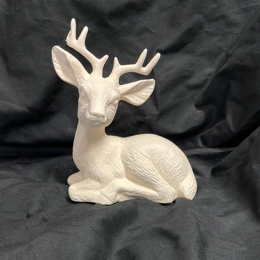 Laying Deer w/Antlers Ceramic Bisque