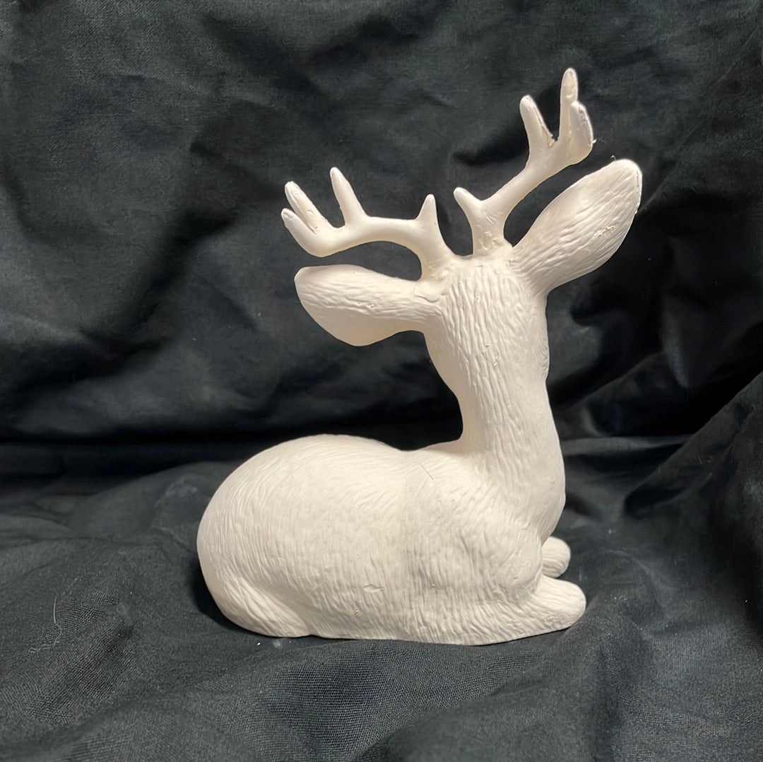 Laying Deer w/Antlers Ceramic Bisque