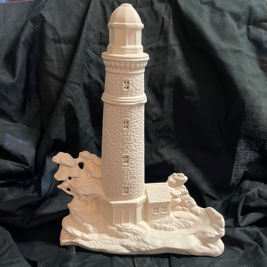 Large Lighthouse w/Keeper House Ceramic Bisque