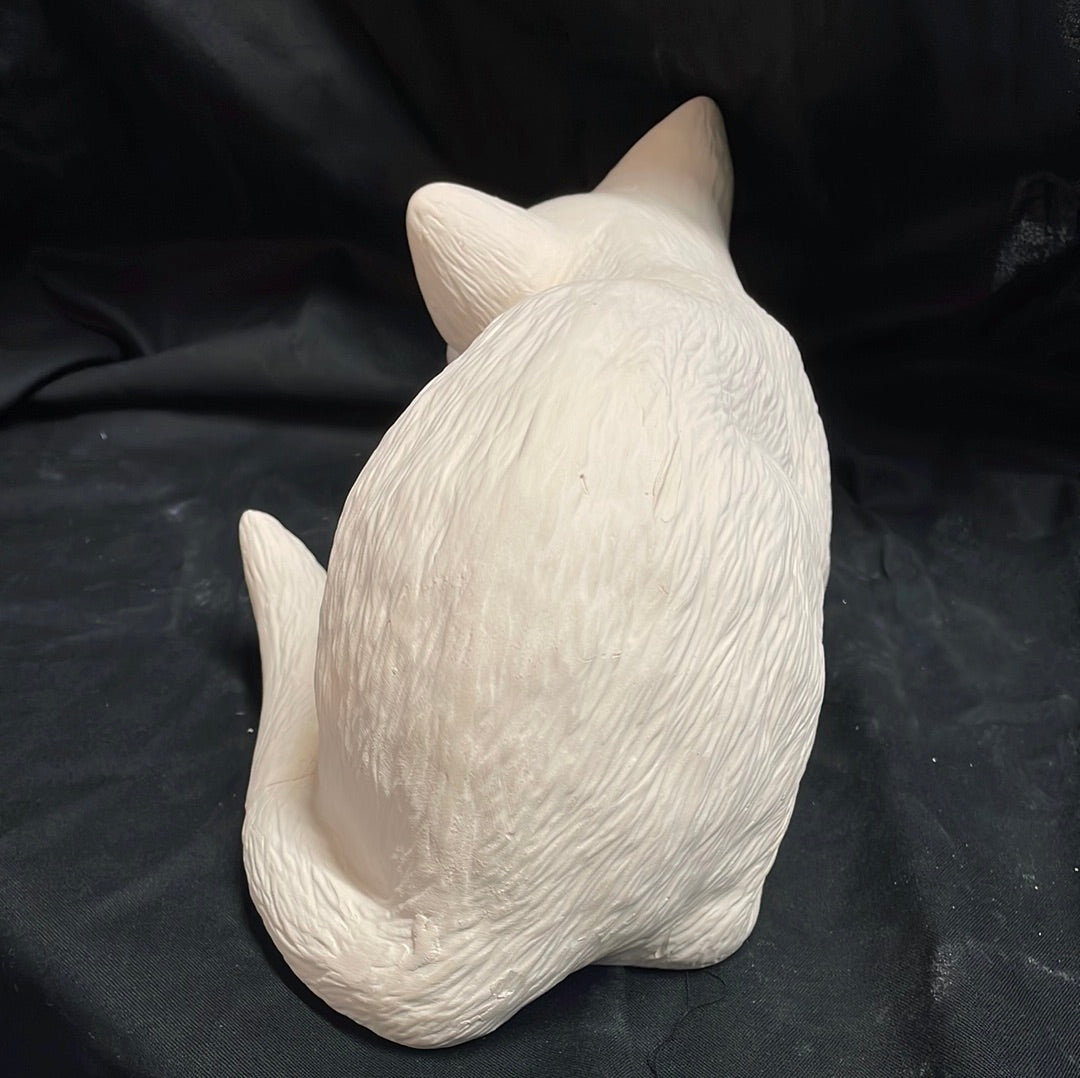 Crouched Cat Ceramic Bisque