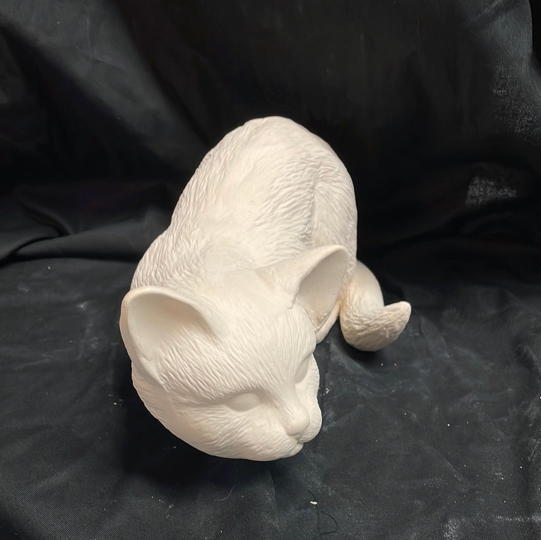 Crouched Cat Ceramic Bisque