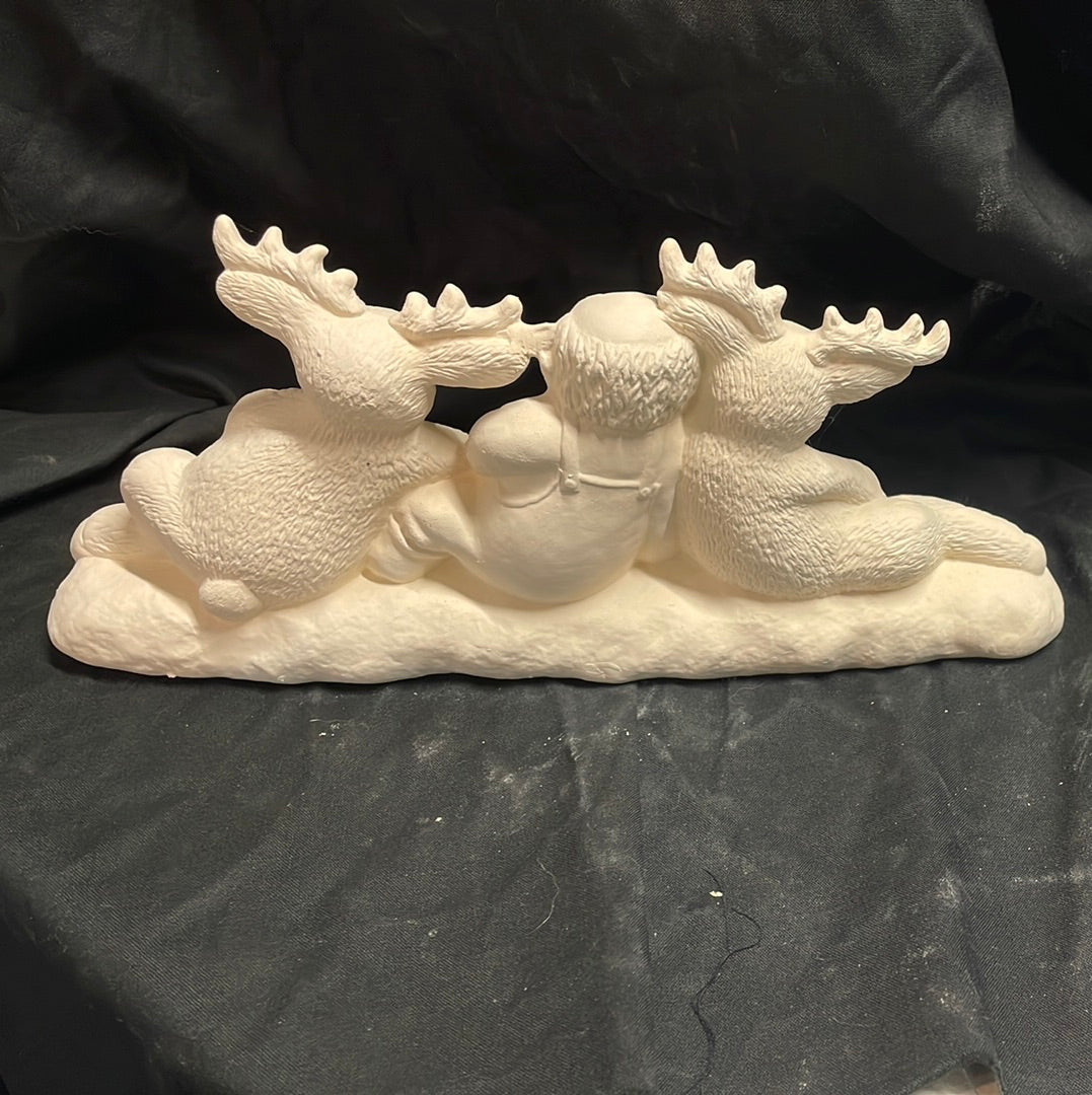 Chilling Santa and Reindeer's Ceramic Bisque