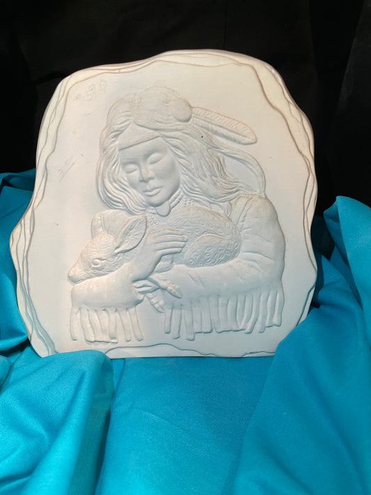 Maiden Indian w/Fawn Rock Ceramic Bisque