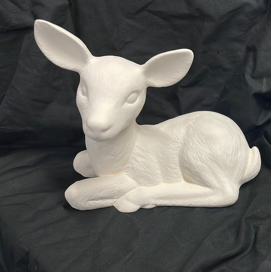Large Laying Deer Facing Left Ceramic Bisque