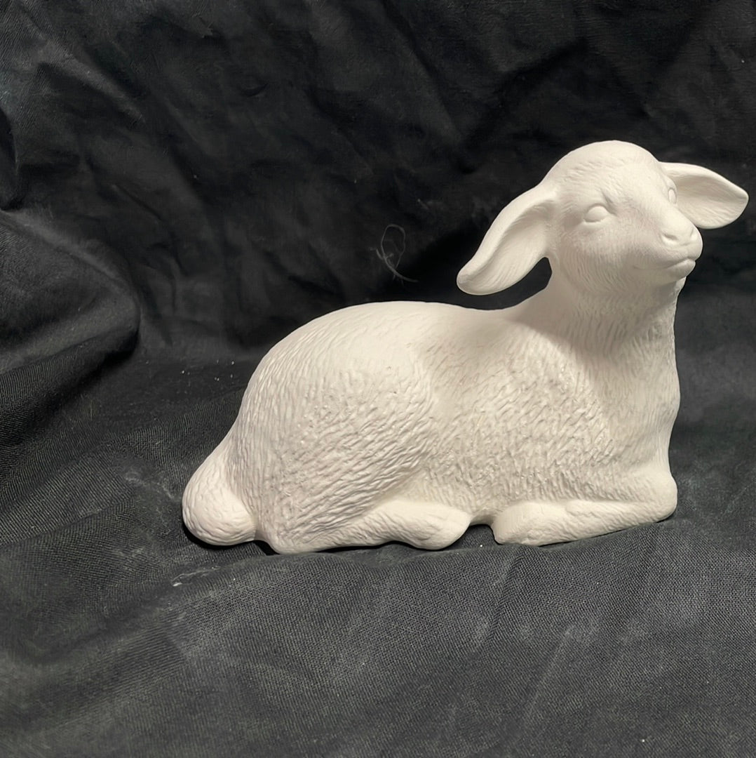 Small Laying Lamb Facing to the Right Ceramic Bisque
