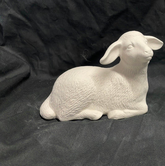 Small Laying Lamb Facing to the Right Ceramic Bisque
