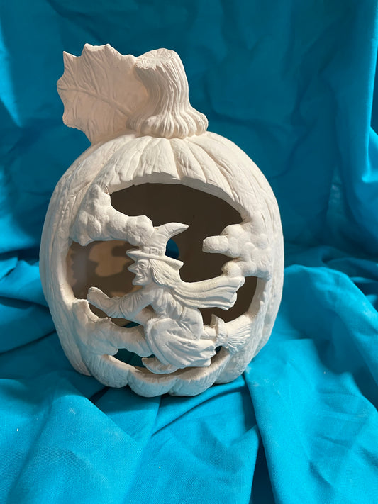 Carved Witch Pumpkin Ceramic Bisque