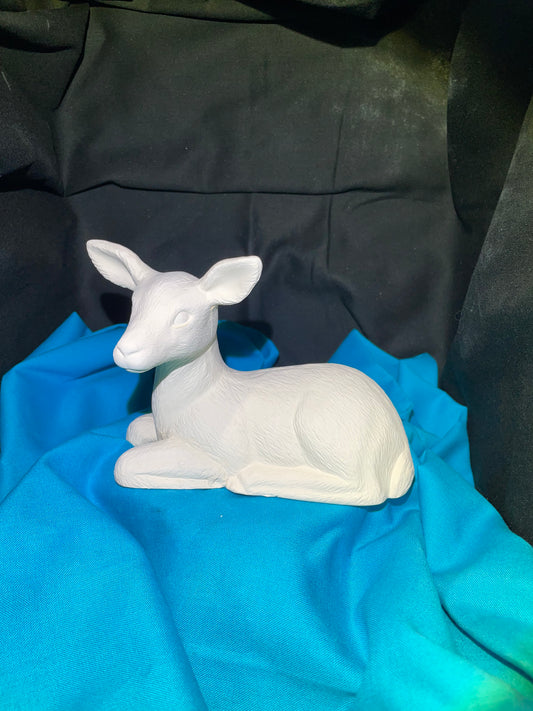 Small Laying Deer Facing Left Ceramic Bisque