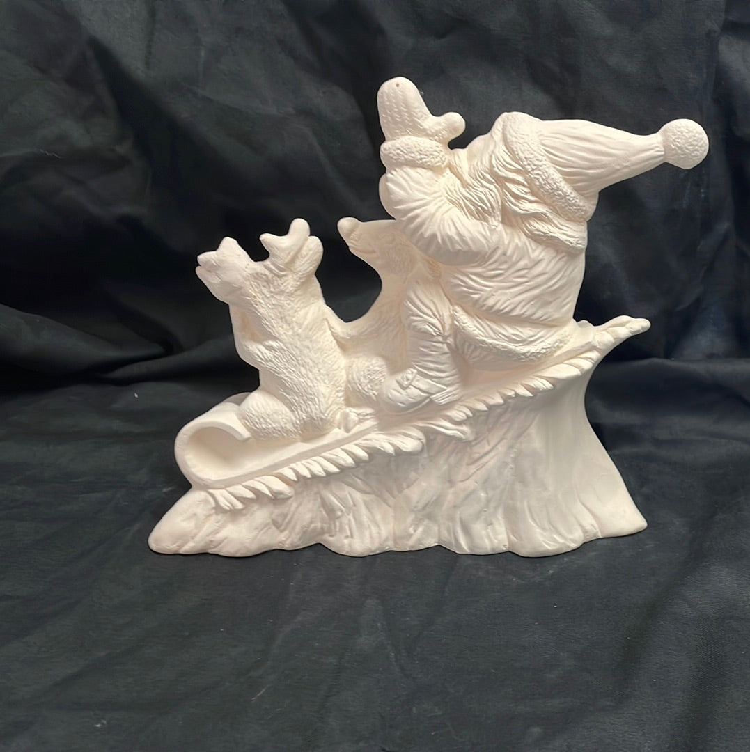 Sledding Santa Ceramic Bisque