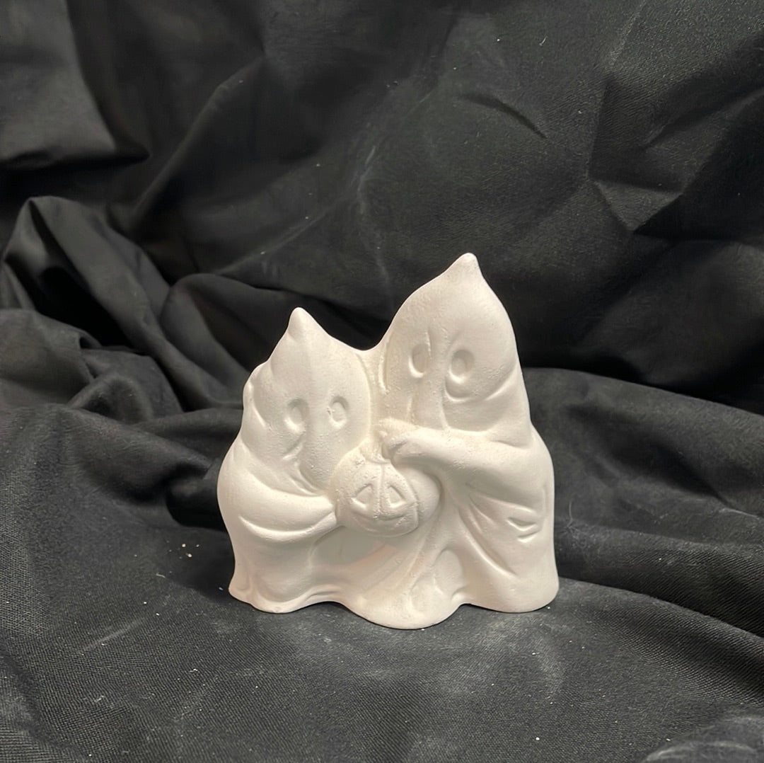 Two Sheet Ghost w/Pumpkin Ceramic Bisque