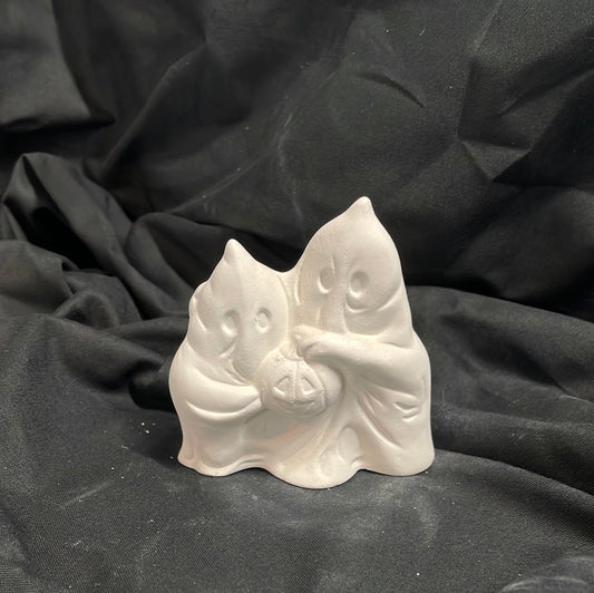 Two Sheet Ghost w/Pumpkin Ceramic Bisque