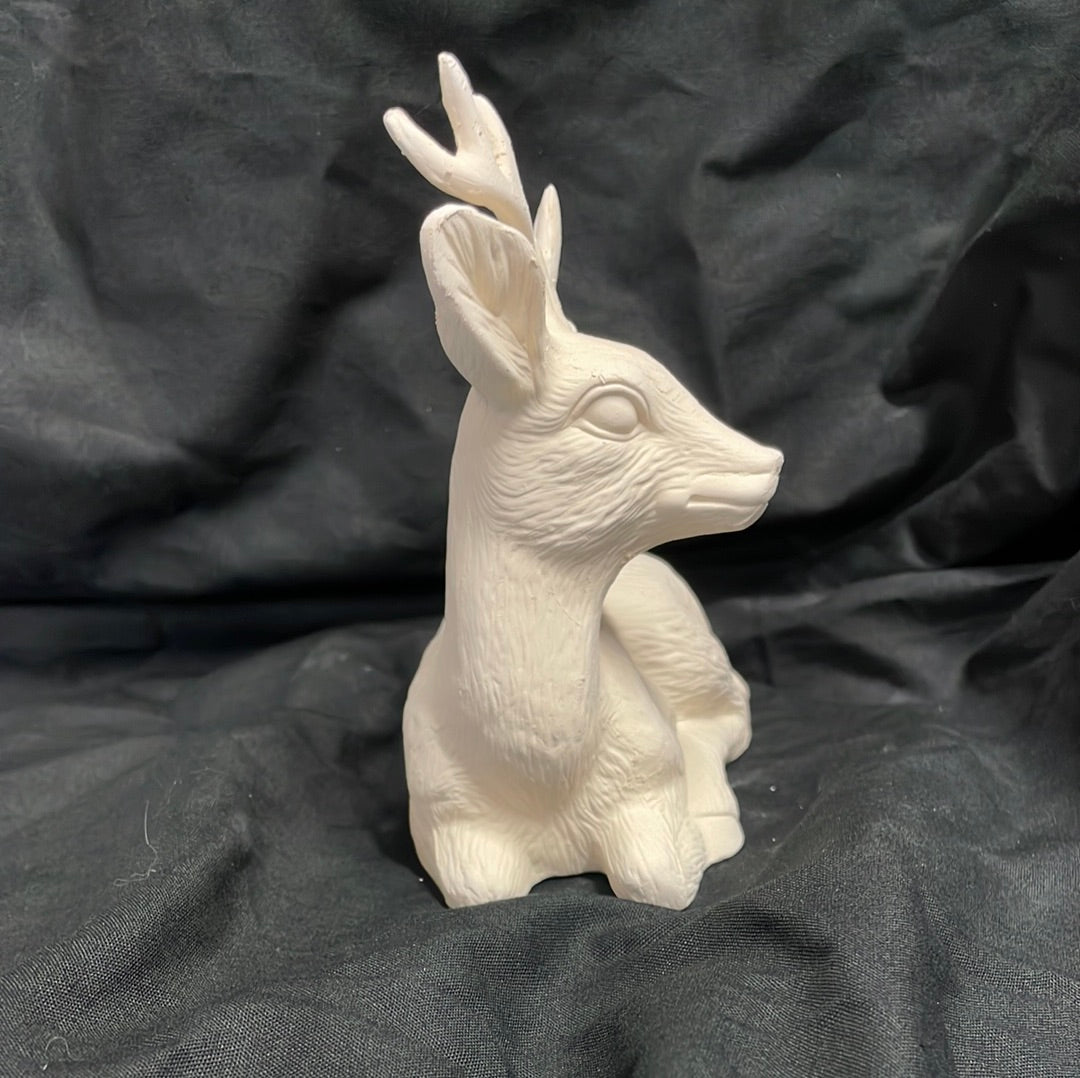 Laying Deer w/Antlers Ceramic Bisque