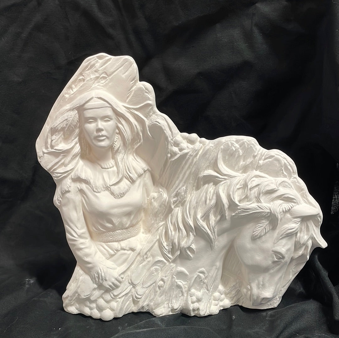 Maiden Indian & Horse Ceramic Bisque