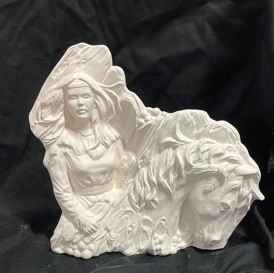 Maiden Indian & Horse Ceramic Bisque