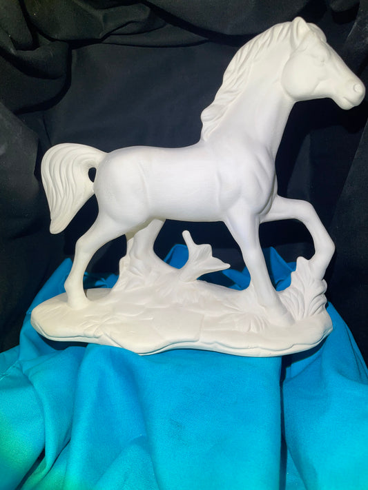 Horse on Grass Stand Ceramic Bisque