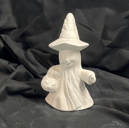 Winking Ghost w/Pumpkin Ceramic Bisque