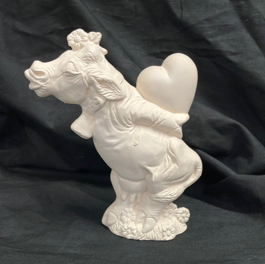 Standing  KISSING Cows,,Holding Heart Ceramic Bisque